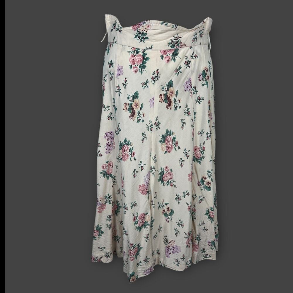 Vintage Scallop Waist Cream Light Floral Midi Skirt- Needs Repair Zipper - XXS‎